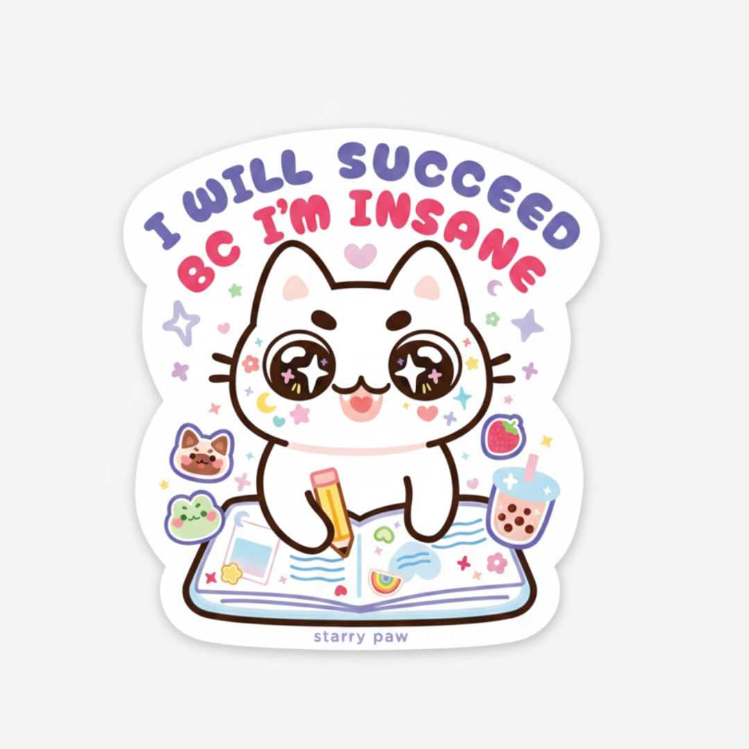 I Will Succeed Cat Sticker by Starry Paw Shop (Dianne C)