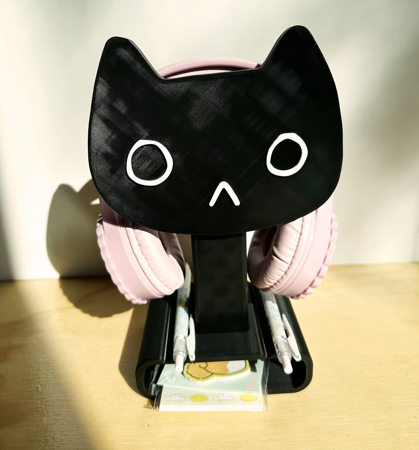 Black Cat Headphone Holder with Stationery Storage