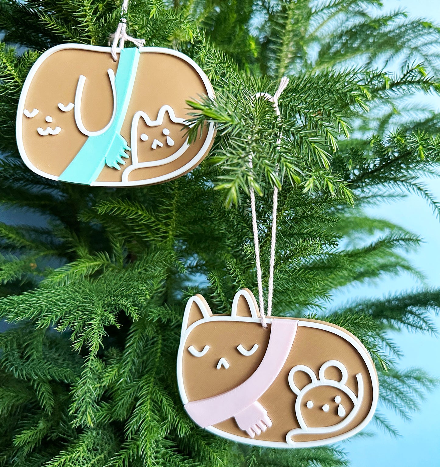Gingerbread Cat and Dog Christmas Holiday Tree Ornament