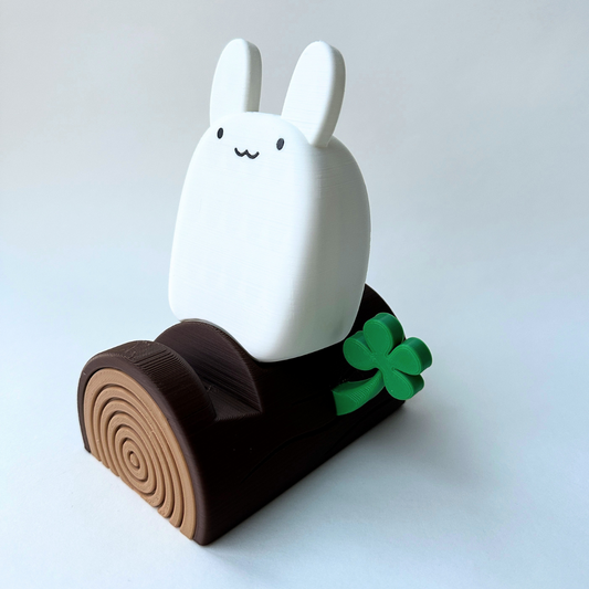 Mochi the Bunny Rabbit on a Log with Clover Smart Phone iPad Stand