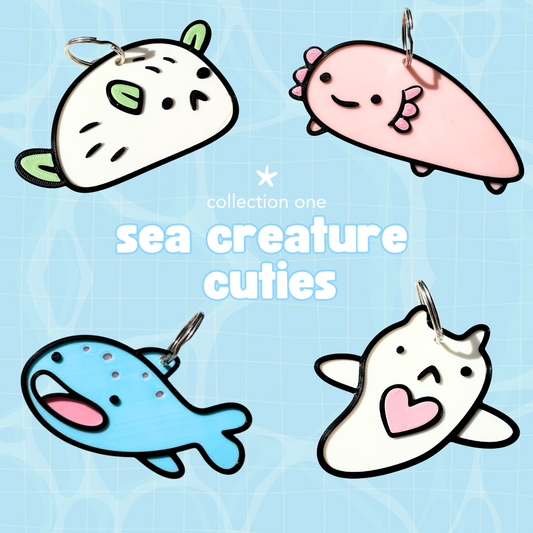 Sea Creatures Keychain: Sea Bunny, Axolotl, Clione, Whale Shark