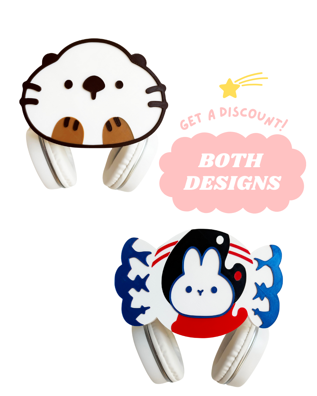 Lakko the Otter & White Rabbit Candy Headphone Holder - JeanaDraws Exclusive
