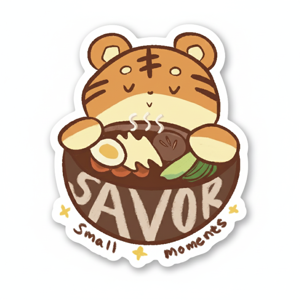 Savor Small Moments Tiger Sticker by Little Tora Studios (Josh O.)
