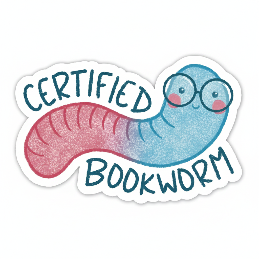 Certified Bookworm Sticker by Cheeky Bat Art (Kacey B.)