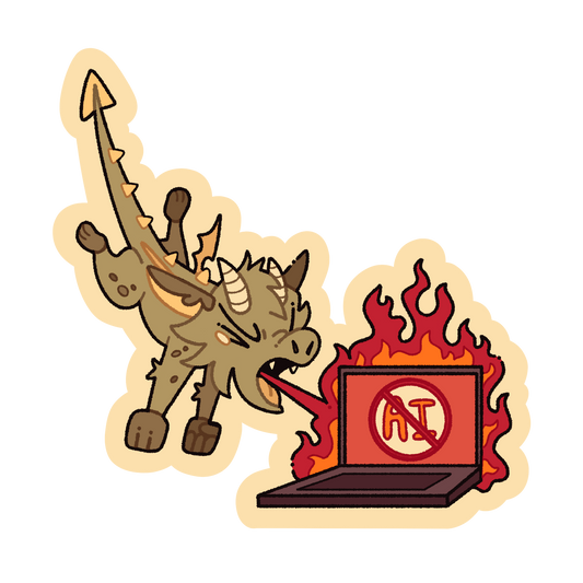 No AI Dragon Sticker by Wyrmwood Pyrography (Haley B.)
