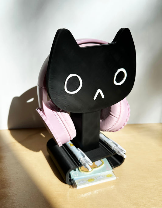 Black Cat Headphone Holder with Stationery Storage