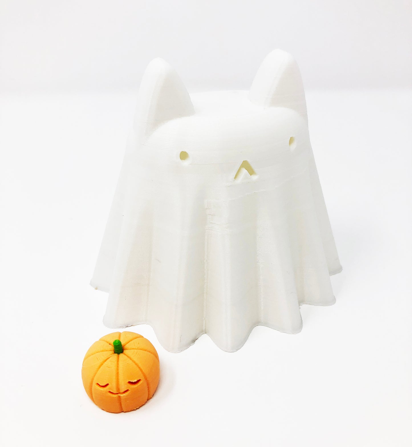 Ghost Cat Tea Light Lamp with Baby Pumpkin